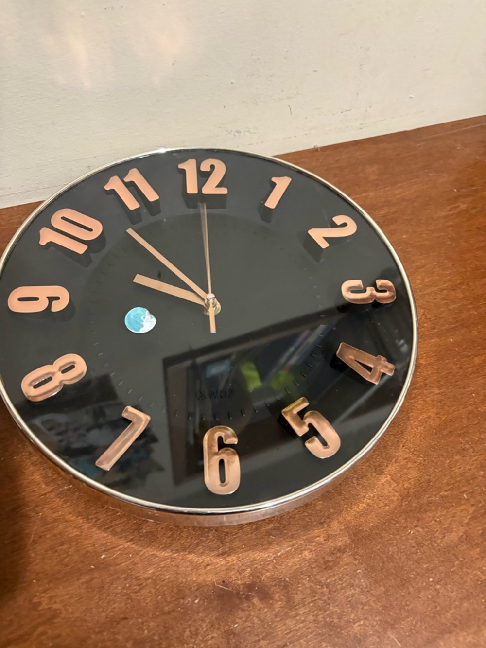 Quartz Contemporary Black and Rose Gold Analog Wall Clock, 12 Inch, Metal Frame